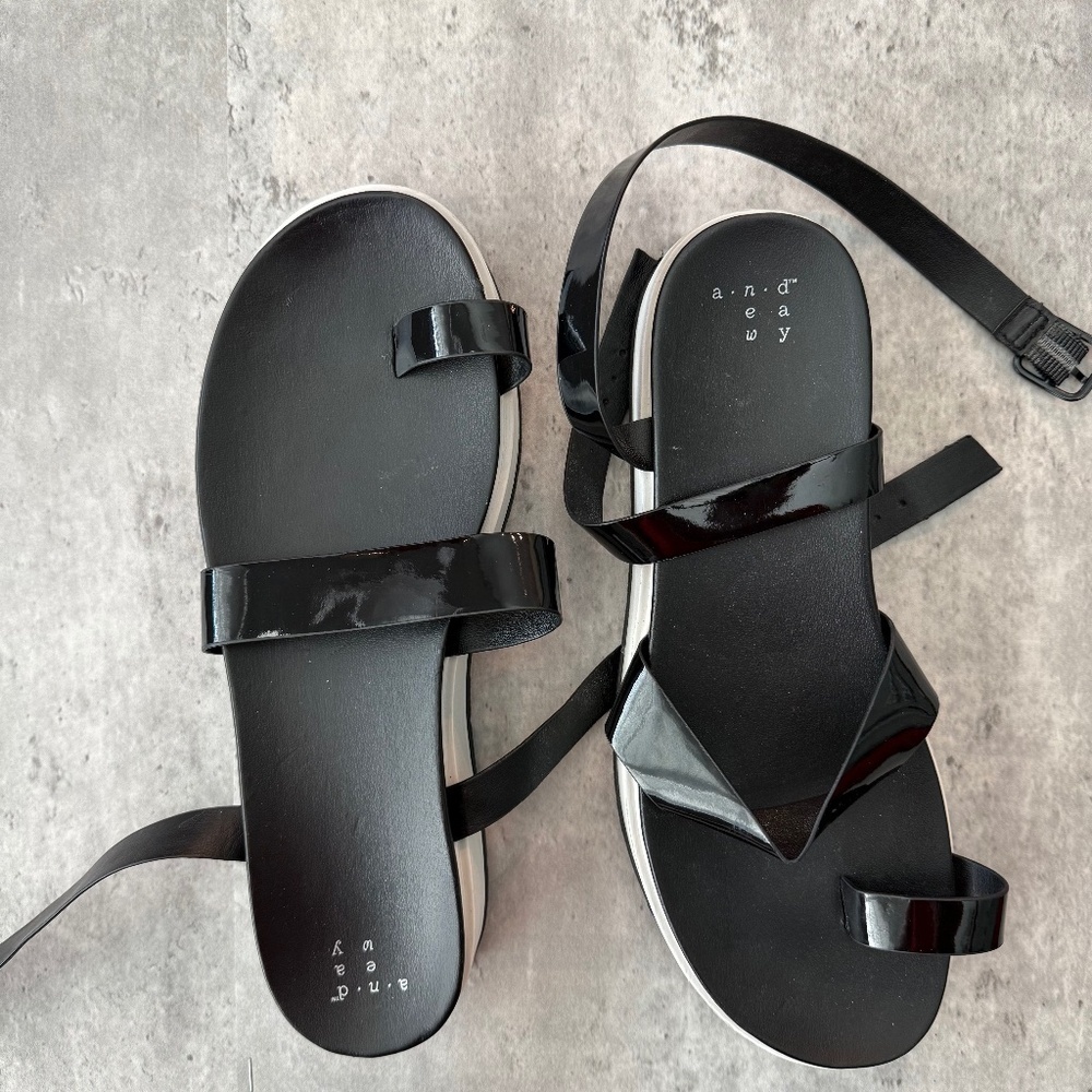 A new day black platform sandals ankle strap dress shoe women’s sz 8.5